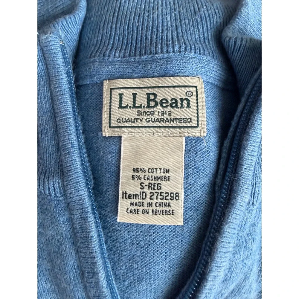 LL Bean Cotton Cashmere Quarter Zip Pullover Sweater Mens S Blue Quiet‎ Luxury